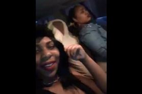 ratchet ebony's flashing boobs and twerking in the car