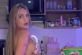 Latina naked at the kitchen