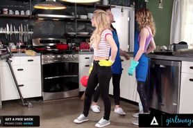 Girlsway maids kenzie reeves and alina lopez squirt all over rude boss kitchen as payback