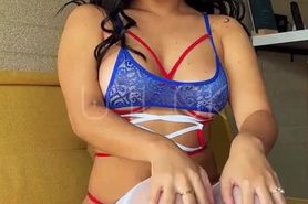 Latina in whitesnow lingerie takes off her clothes