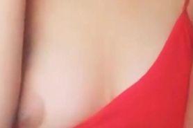 Bangladeshi girl in red bra plays with her cute tits