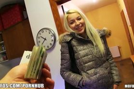 Platinum blonde Czech girl is picked up in the street and paid to