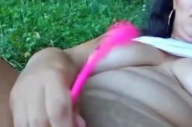 Beautiful girl playing with her beautiful pussy outside