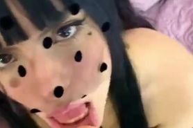 Latina in rabbit lingerie makes cum in her mouth