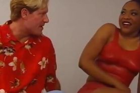 Young ebony tramp sucks and fucks white dick