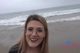 Hanging out with amateur girl Riley Rose on the beach and getting head on the road POV