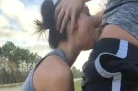 Sweet girl sucks my massive dick while on a picnic