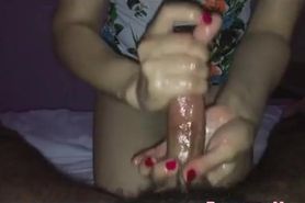 Oiled handjob and footjob