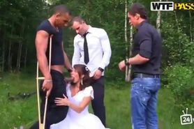 groom shared bride with friends on wedding day