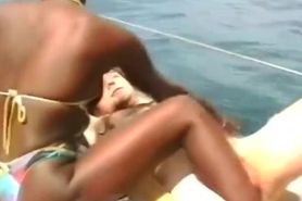 Lovely black girl banged on beach