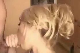 Beautiful blonde girl sucking and cummed on