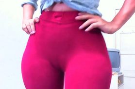 cameltoe leggings red claudiahotpants 720p