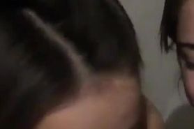 2 Pretty Teen Sluts Worshipping One Cock