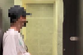 Asian boy jerking off in public toilet