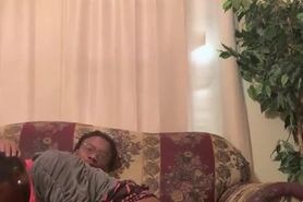 Ebony couch blowjob