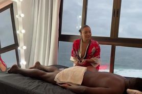 Japanese Masseuse Lina Nakamura Provides Relaxing Massage with Happy Ending to Endowed Black Man John Coffee