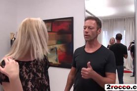 Blonde rookie meets Rocco Siffredi and gets talked into sucking several rough dicks