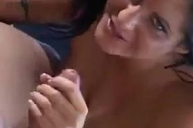 Horny girl jerks for good cumshot