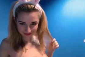 ellykassh, petite teen with rabbit ears dancing topless