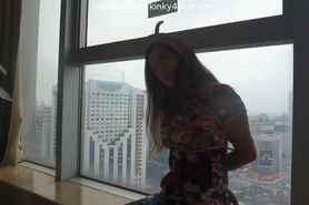 Cute Chinese Girl Tied And Ballgagged By Window