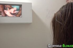 Gloryhole slut sucks cock