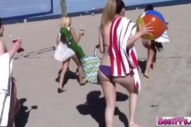 Lovely teens take home a guy from the beach to fuck