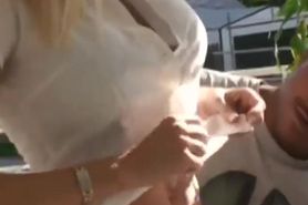 Busty blonde milf banged by black boner outdoors