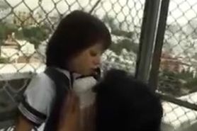 Japanese teen Rina sucks dick outdoors