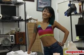 Small breasts asian sucks off and banged by pawn guy