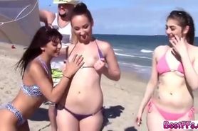 Lovely ladies sucks cock from the guy they met at the beach