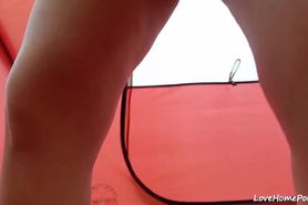 Horny wife gives a spectacular POV blowjob in a tent