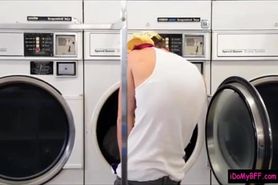 Laundry day turns to hardcore fucking with teen besties