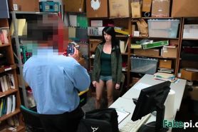 Pale brunette Alex Harper got punished vaginally after guy caught her stealing