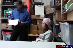 Amateur shoplifter teen busted and then fucked by security