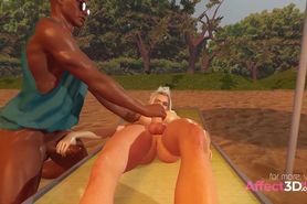 Big boobs futanari babe fucking a black guy on a beach in a 3d animation
