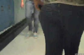 Big butt in jeans parading her ass round