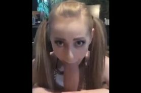 Blonde sub with pigtails get facialized