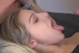 Blonde tied on the bed and blowjob