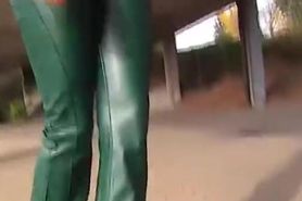 green leather pants blow job