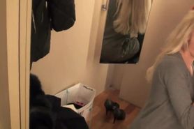 Hot German lesbians use a strap-on in a changing room