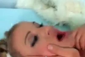 Fantastic blonde chick in stockings gets pussy slammed