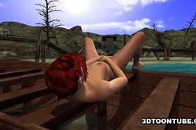 Foxy 3D lesbian girl gets licked while on a boat