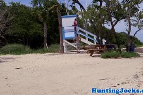 Dicksucking jock lifeguard fucked on beach