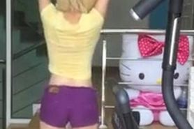 blonde with big fake tits exercises