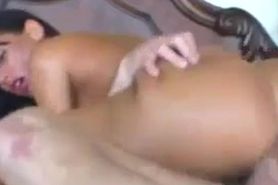 Sexy brunette slut plays with dildo and rides fat dick
