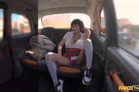 Coed in a sexy skirt is going to fuck in the backseat