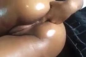 Black girl plays with butt and pussy