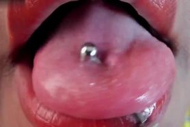 Ebony Pierced Tongue Fetish Tease Closeup Spit