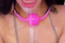 Latina is receiving a lot of cum on face