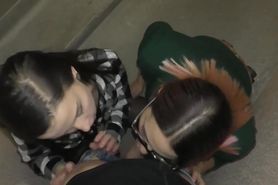 Stairwell blow with two chicks